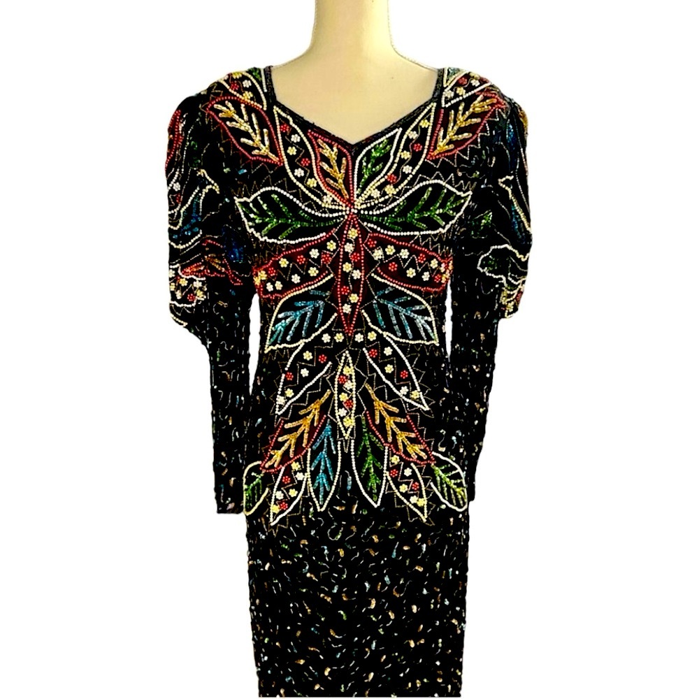 Vintage Beaded Gown, Sequin Dress, size Small / 2